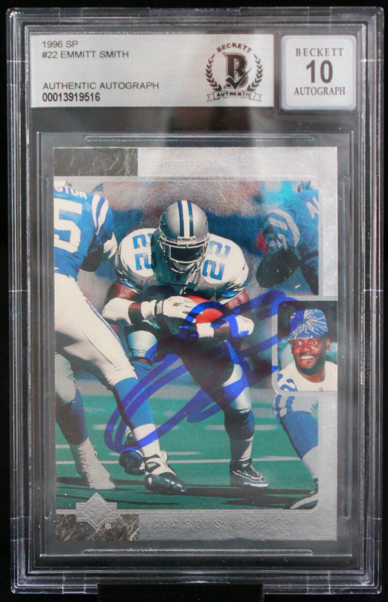 1996 SP #22 Emmitt Smith Auto Dallas Cowboys BGS Autograph 10