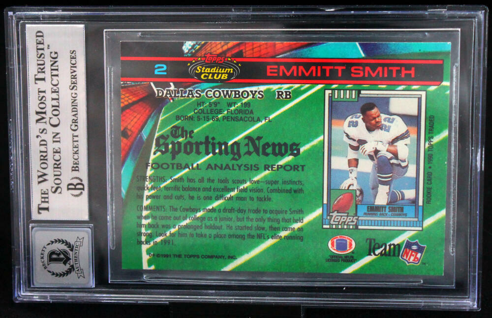 1991 Stadium Club #2 Emmitt Smith Auto Dallas Cowboys BGS Autograph 10