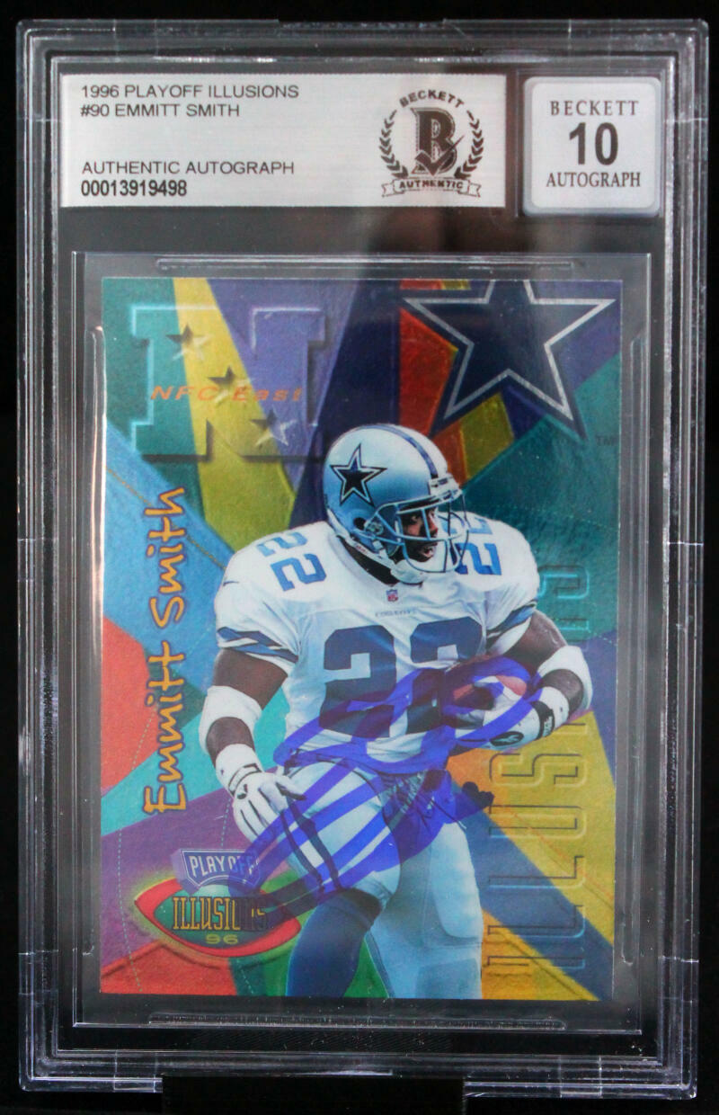 1996 Playoff Illusions #90 Emmitt Smith Auto Dallas Cowboys BGS Autograph 10