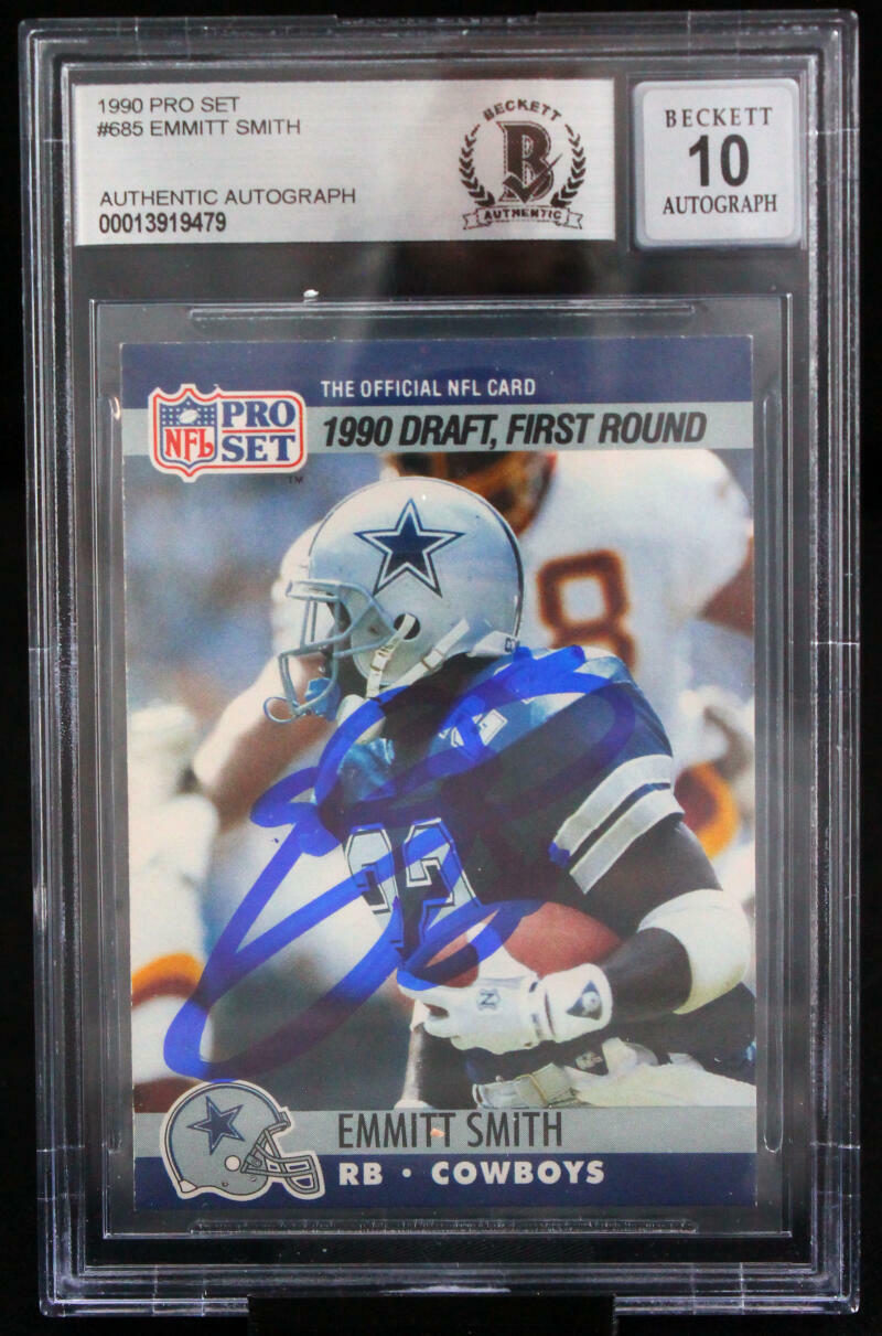 1990 Pro Set #685 Emmitt Smith Auto Dallas Cowboys BGS Autograph 10