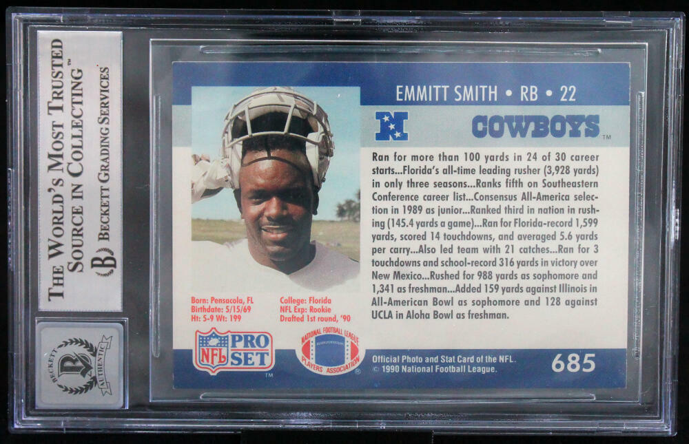 1990 Pro Set #685 Emmitt Smith Auto Dallas Cowboys BGS Autograph 10