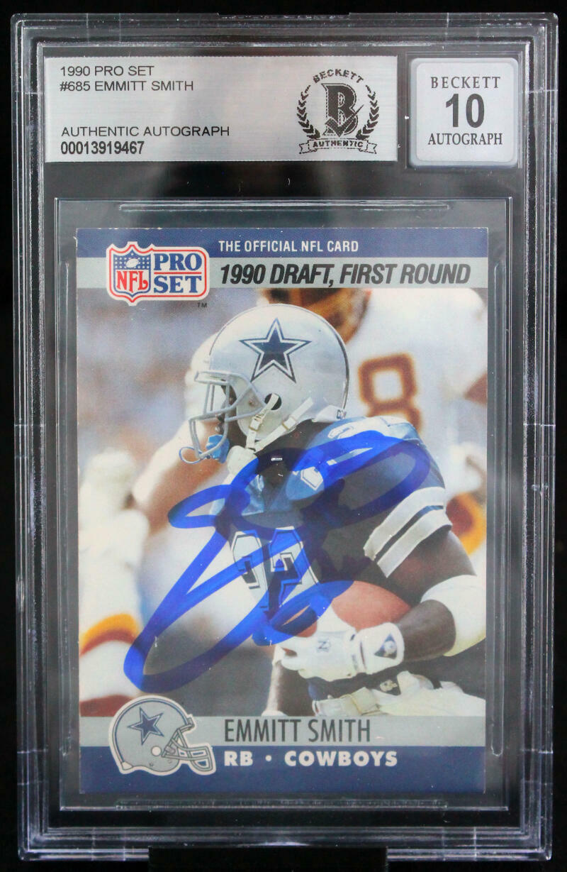 1990 Pro Set #685 Emmitt Smith Auto Dallas Cowboys BGS Autograph 10
