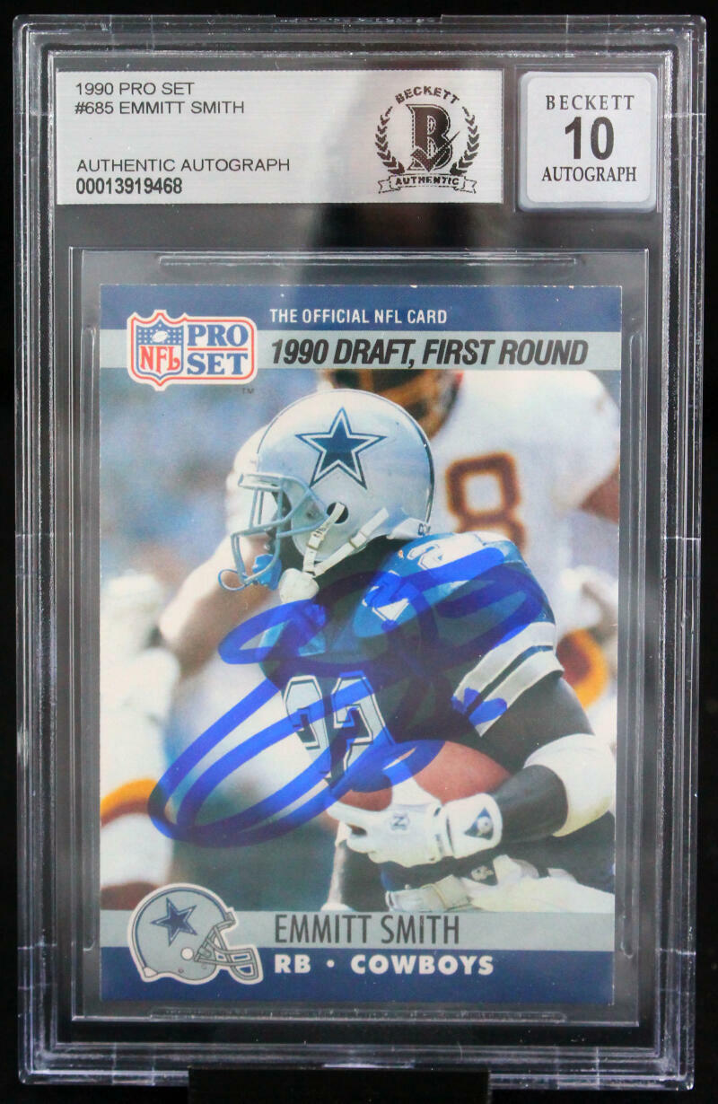 1990 Pro Set #685 Emmitt Smith Auto Dallas Cowboys BGS Autograph 10