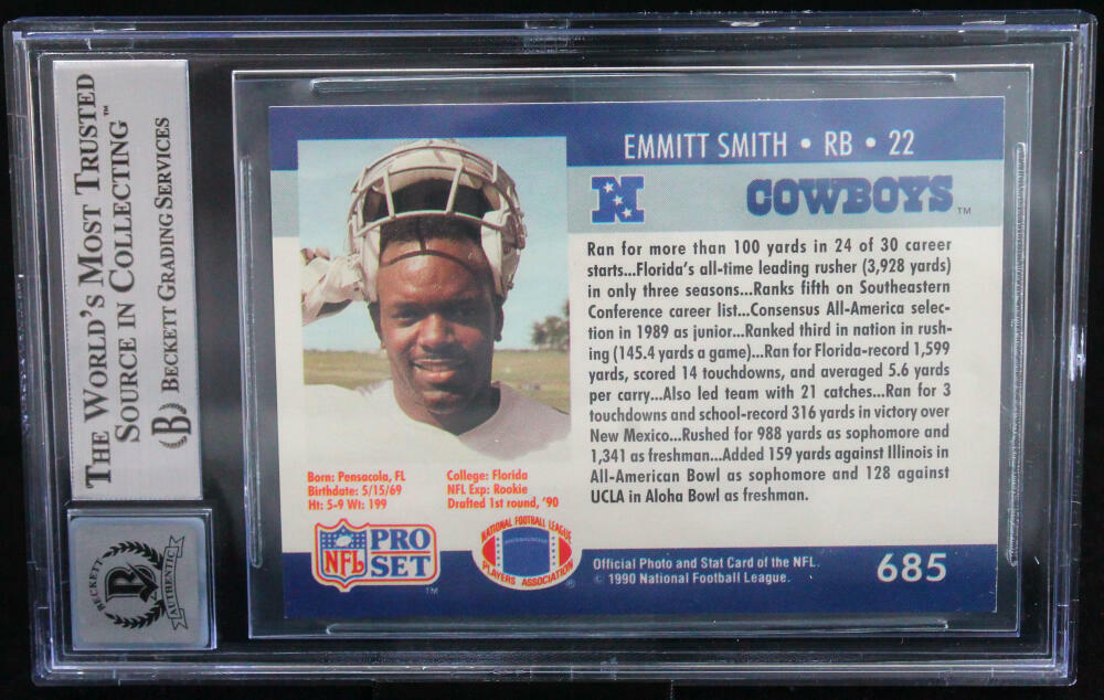 1990 Pro Set #685 Emmitt Smith Auto Dallas Cowboys BGS Autograph 10