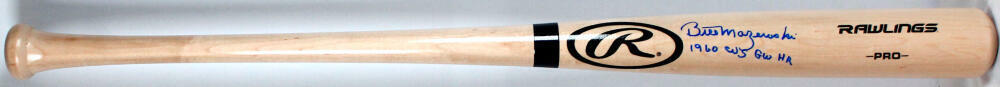 Bill Mazeroski Autographed Blonde Rawlings Pro Baseball Bat w/60 WS GW HR- JSA W