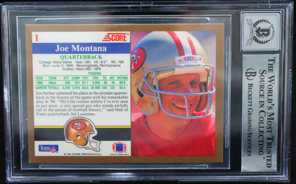 1991 Score #1 Joe Montana Auto San Francisco 49ers BGS Autograph 10