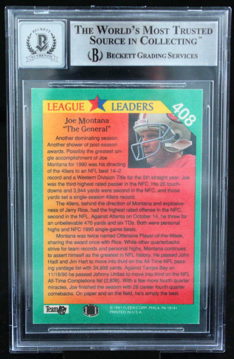 1991 Fleer #408 Joe Montana Auto San Francisco 49ers BGS Autograph 10