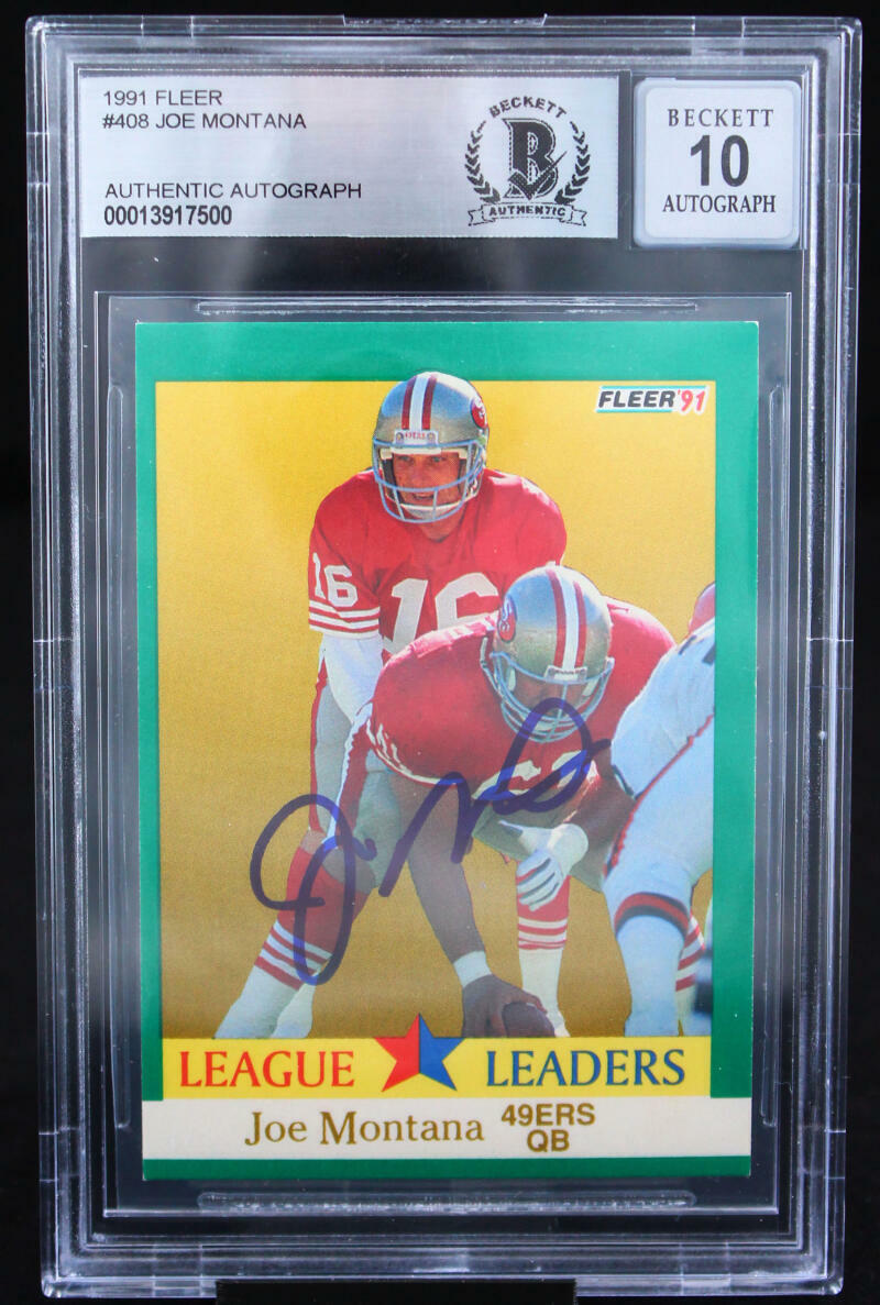 1991 Fleer #408 Joe Montana Auto San Francisco 49ers BGS Autograph 10
