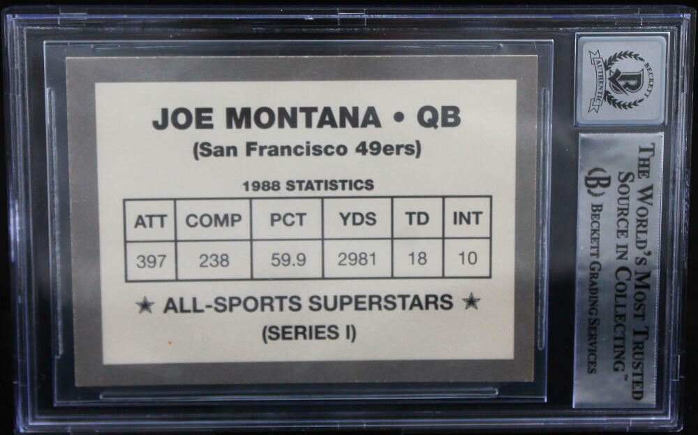 1989-90 All-Sport Superstars #SERIES 1 Joe Montana SF 49ers BGS Autograph 10