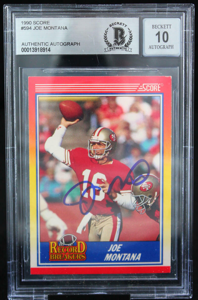 1990 Score #594 Joe Montana Auto San Francisco 49ers BGS Autograph 10