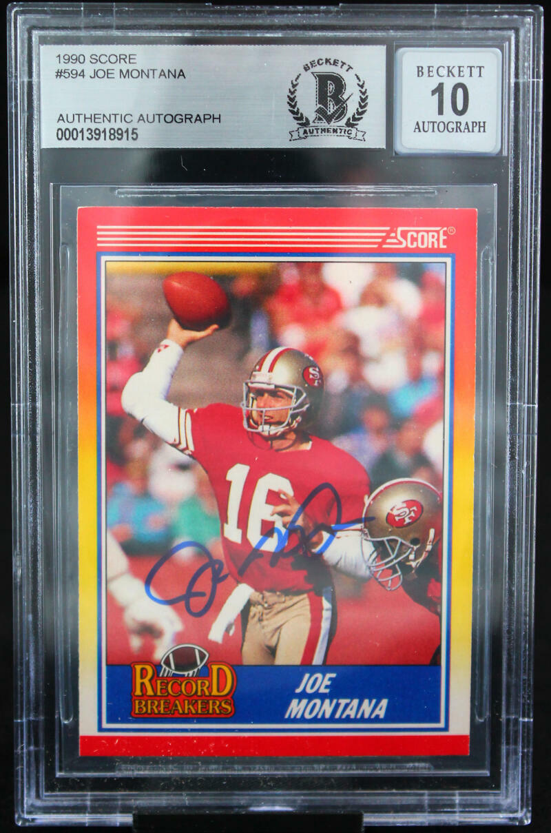 1990 Score #594 Joe Montana Auto San Francisco 49ers BGS Autograph 10