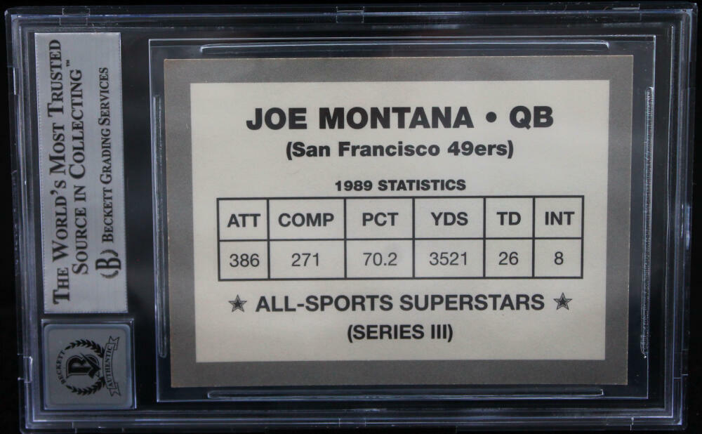 1989-90 All-Sport Superstars #SERIES 3 Joe Montana SF 49ers BGS Autograph 10