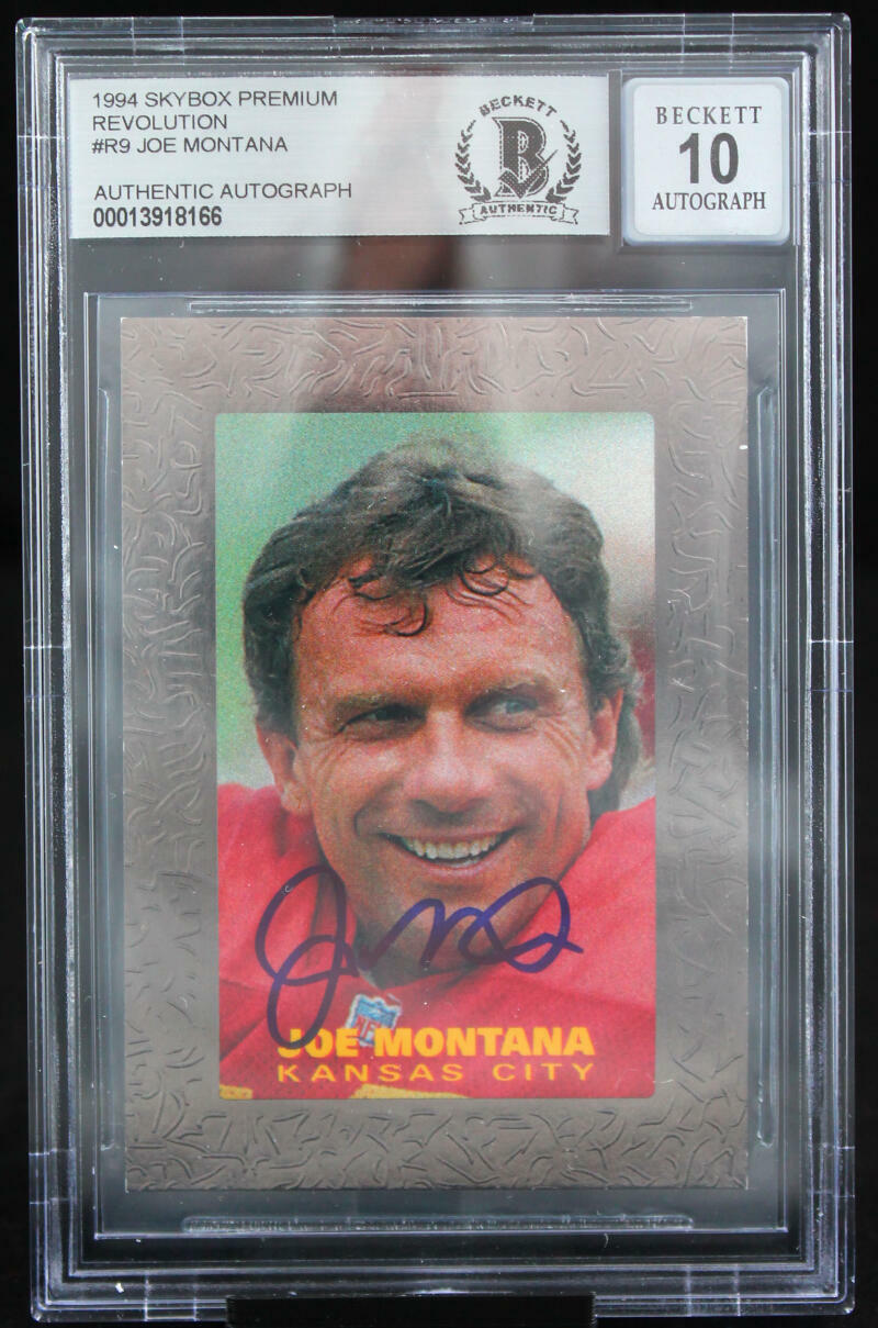1994 Skybox Premium Revolution #R9 Joe Montana Kansas Chiefs BGS Autograph 10