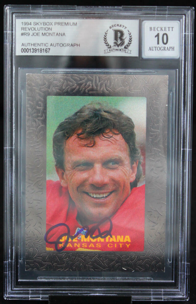 1994 Skybox Premium Revolution #R9 Joe Montana Kansas Chiefs BGS Autograph 10