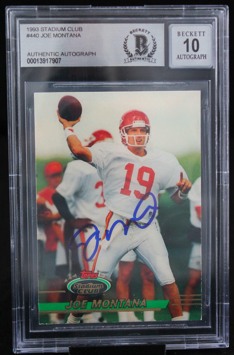 1993 Stadium Club #440 Joe Montana Auto Kansas City Chiefs BGS Autograph 10