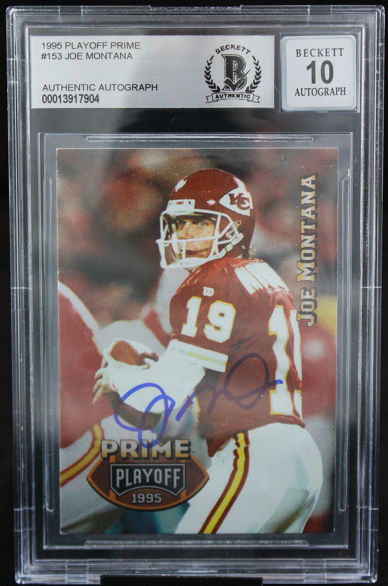 1995 Playoff Prime #153 Joe Montana Auto Kansas City Chiefs BGS Autograph 10