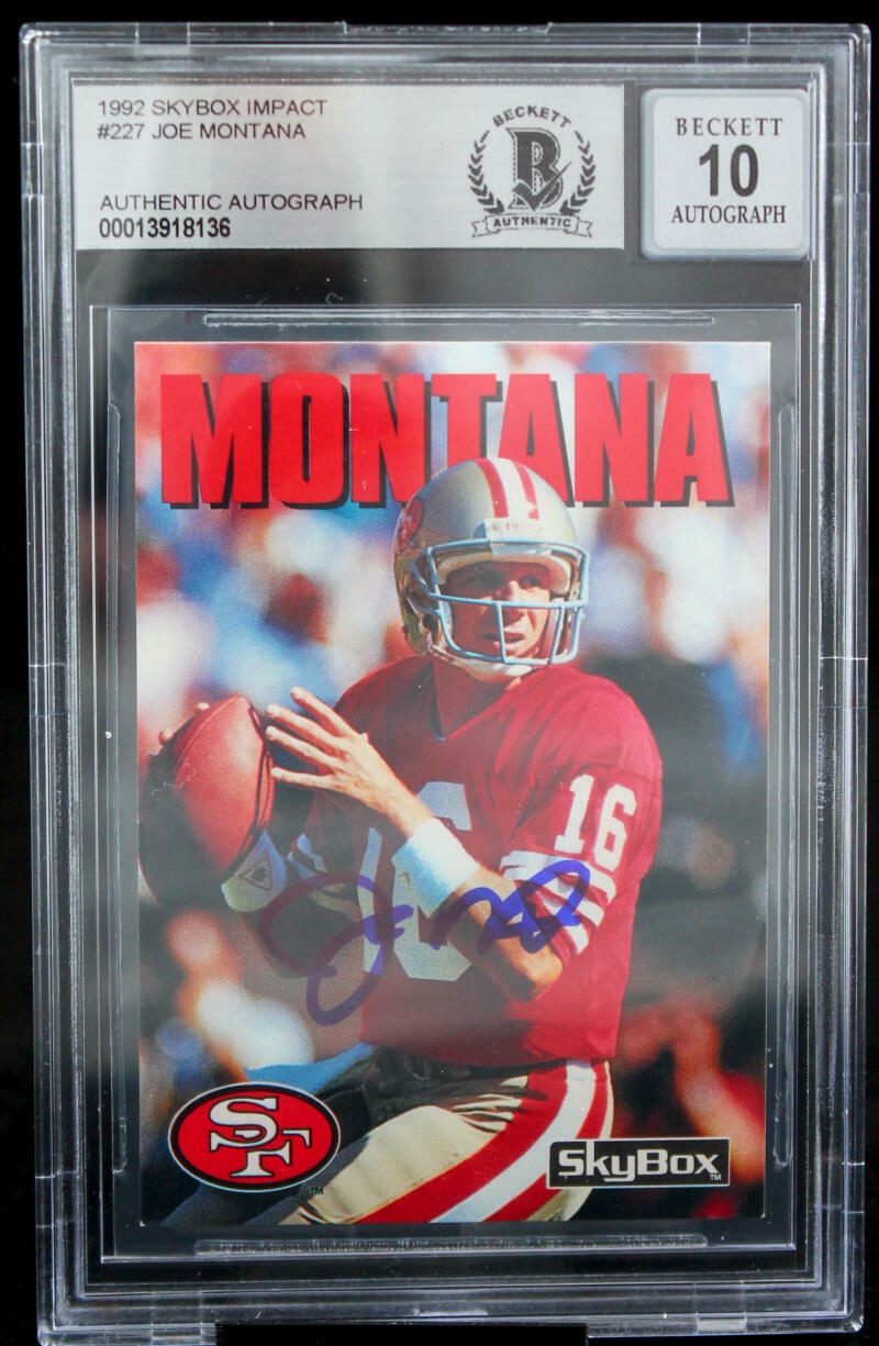 1992 Skybox Impact #227 Joe Montana Auto San Francisco 49ers BGS Autograph 10