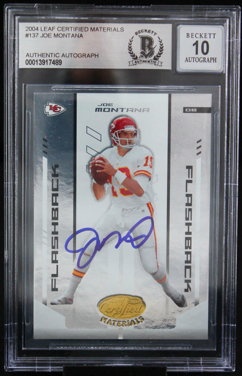 2004 Leaf Certified Materials #137 Joe Montana Auto Chiefs BGS Autograph 10