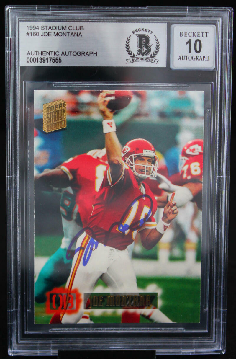 1994 Stadium Club #160 Joe Montana Auto Kansas City Chiefs BGS Autograph 10
