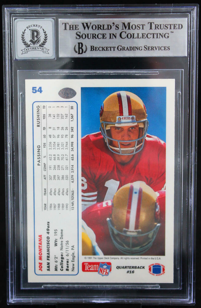 1991 Upper Deck #54 Joe Montana Auto San Francisco 49ers BGS Autograph 10