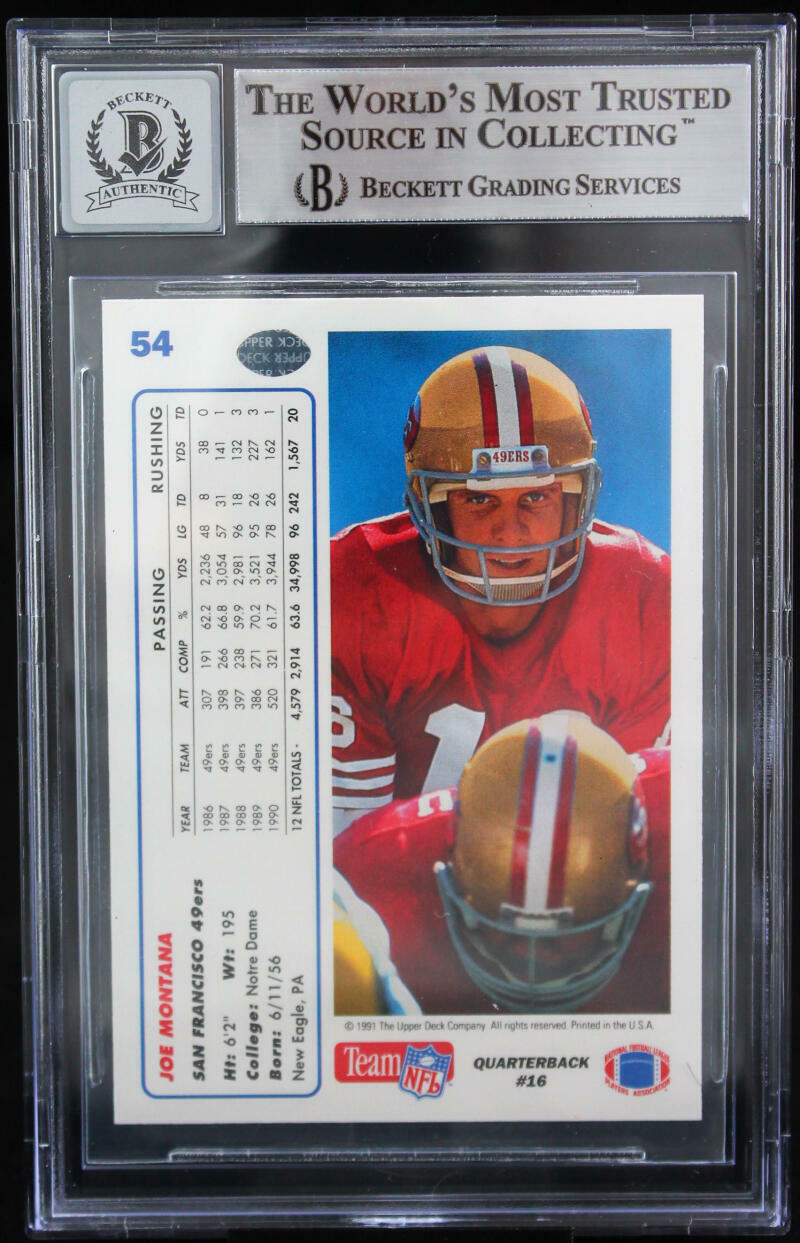 1991 Upper Deck #54 Joe Montana Auto San Francisco 49ers BGS Autograph 10