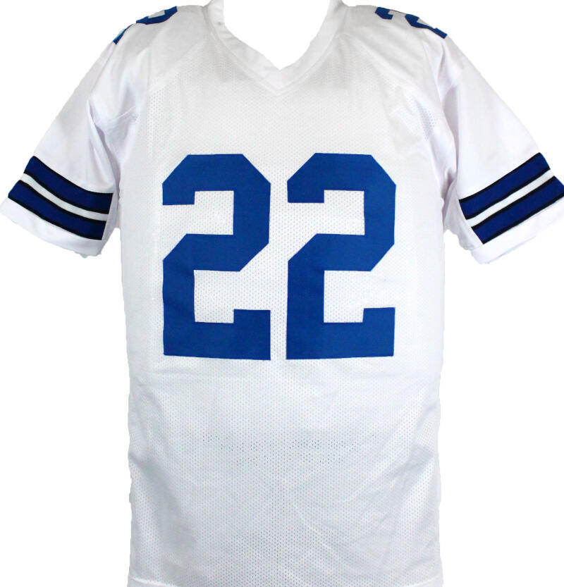 Emmitt Smith Autographed White Pro Style STAT Jersey- Beckett W Hologram *Silver