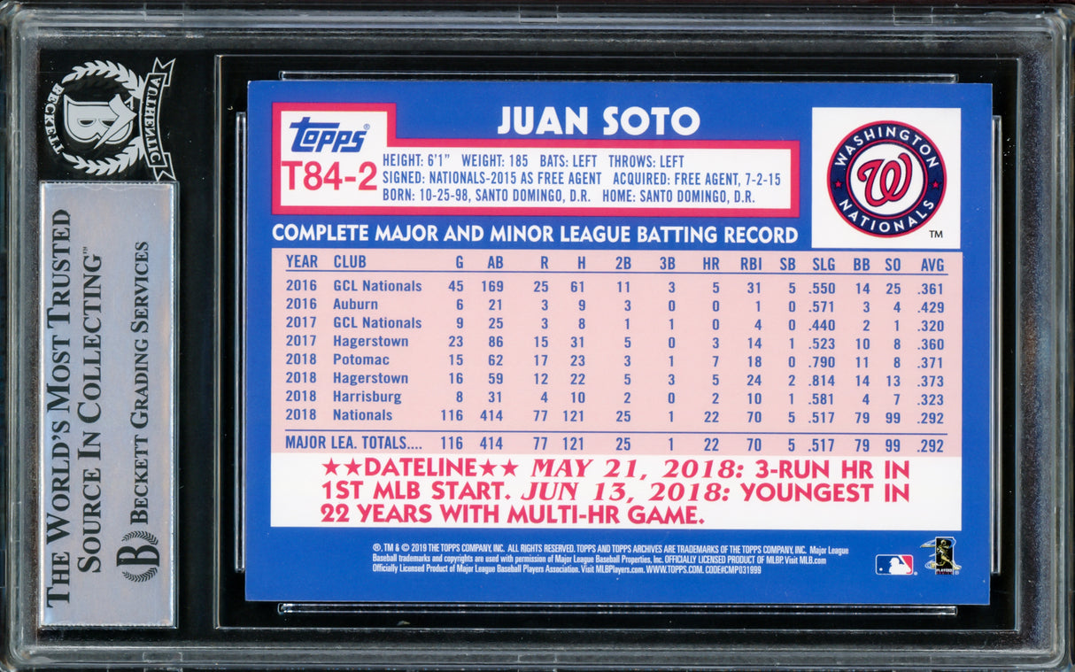 Juan Soto Autographed 2019 Topps 35th Anniversary Card #T84-2 New York Mets Beckett BAS #15781570