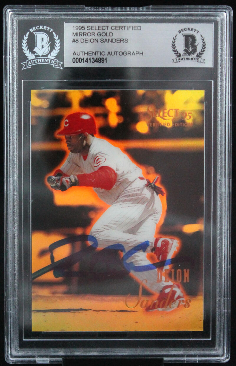 1995 Select Certified Mirror Gold #8 Deion Sanders Cincinnati Reds Beckett Auth