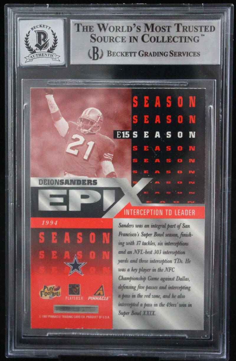 1997 Pinnacle Certified Epix #E15 Deion Sanders Dallas Cowboys BGS Autograph 10