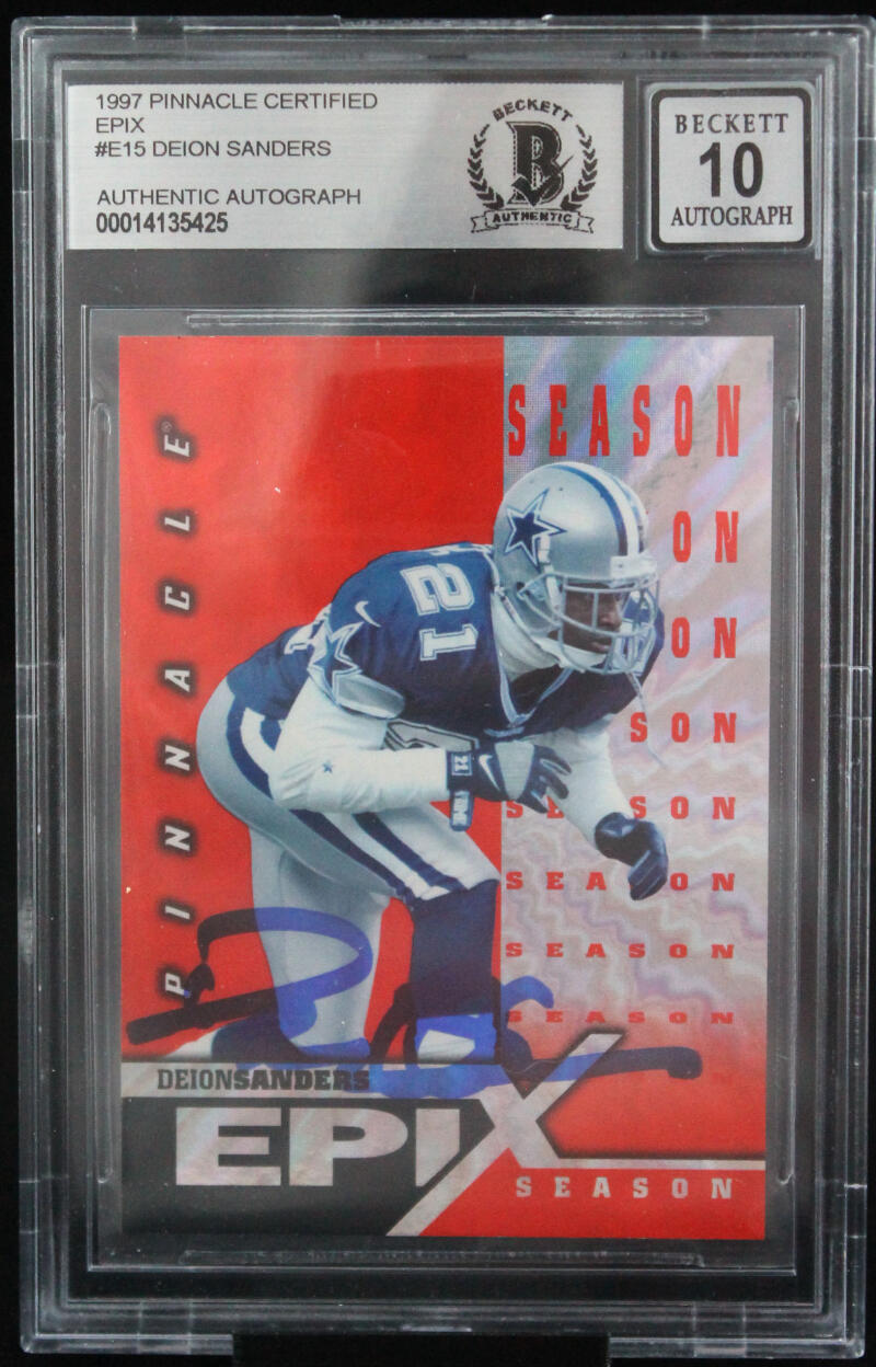 1997 Pinnacle Certified Epix #E15 Deion Sanders Dallas Cowboys BGS Autograph 10