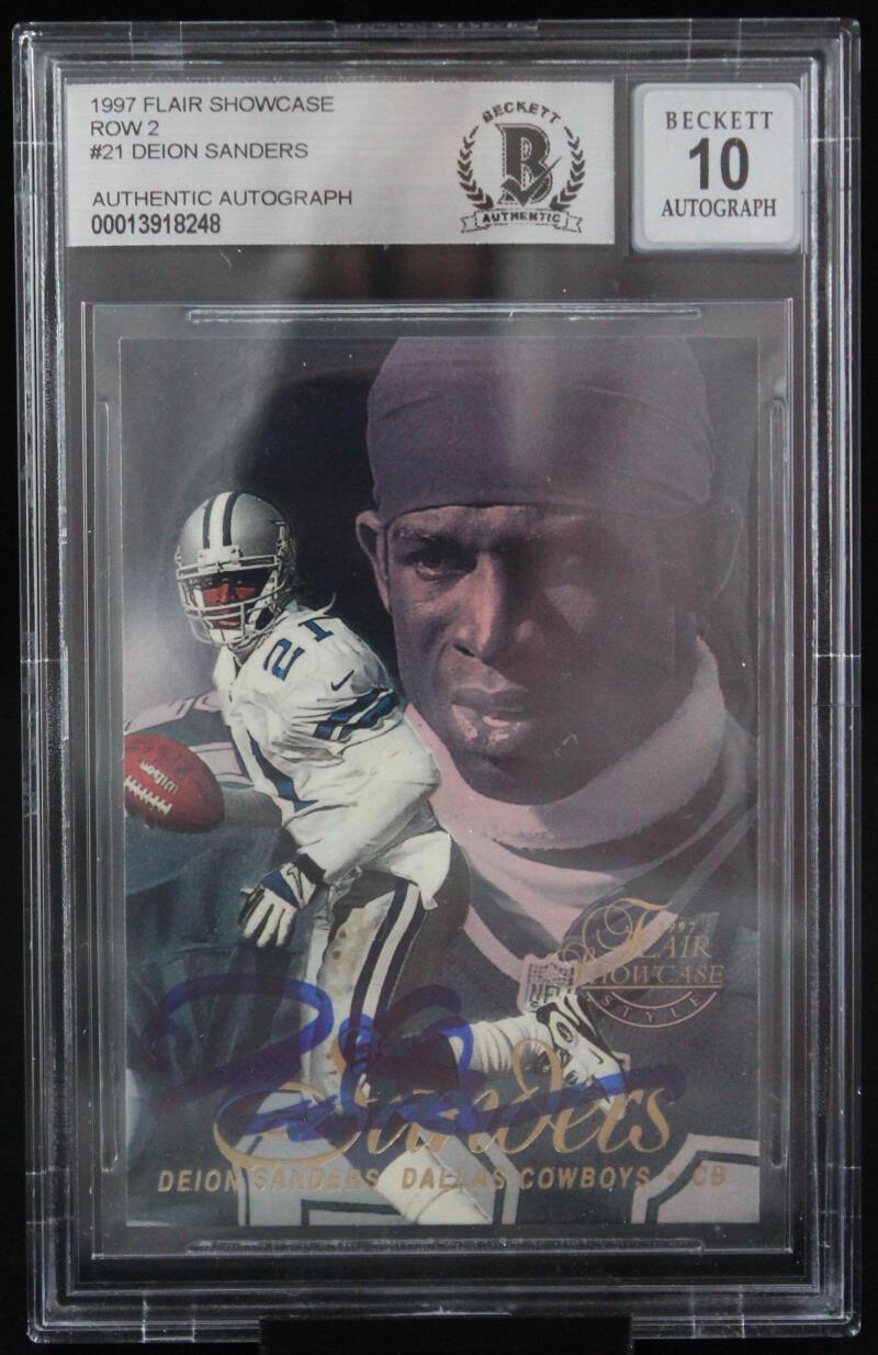 1997 Flair Showcase Row 2 #21 Deion Sanders Dallas Cowboys BGS Autograph 10