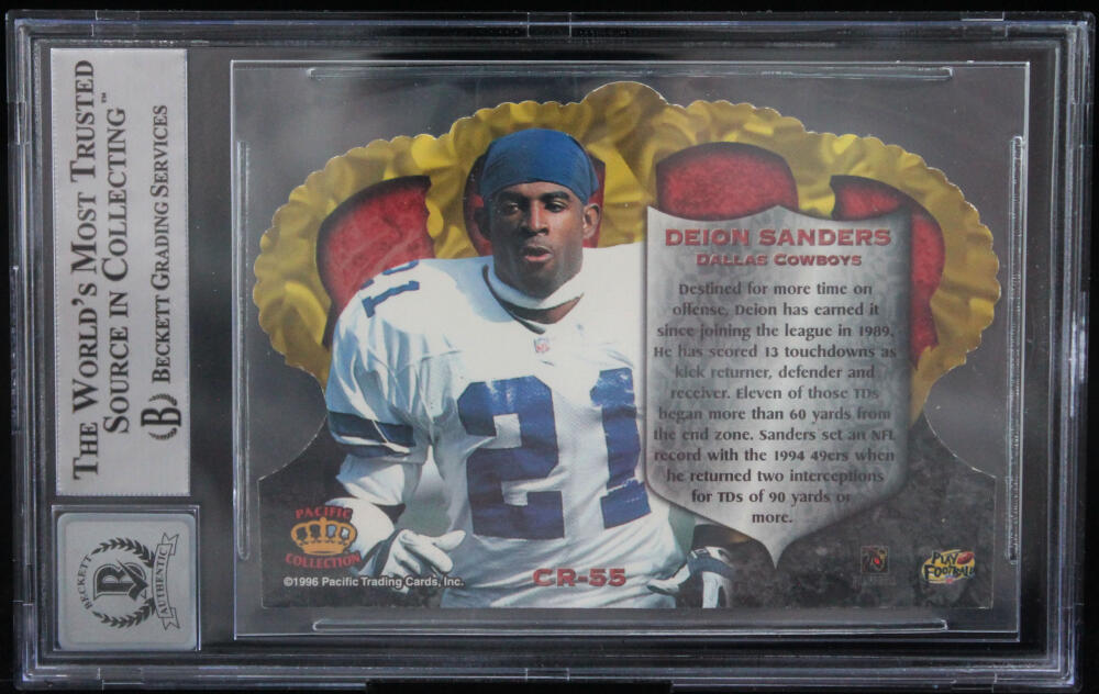 1996 Crown Royale #55 Deion Sanders Dallas Cowboys BGS Autograph 10