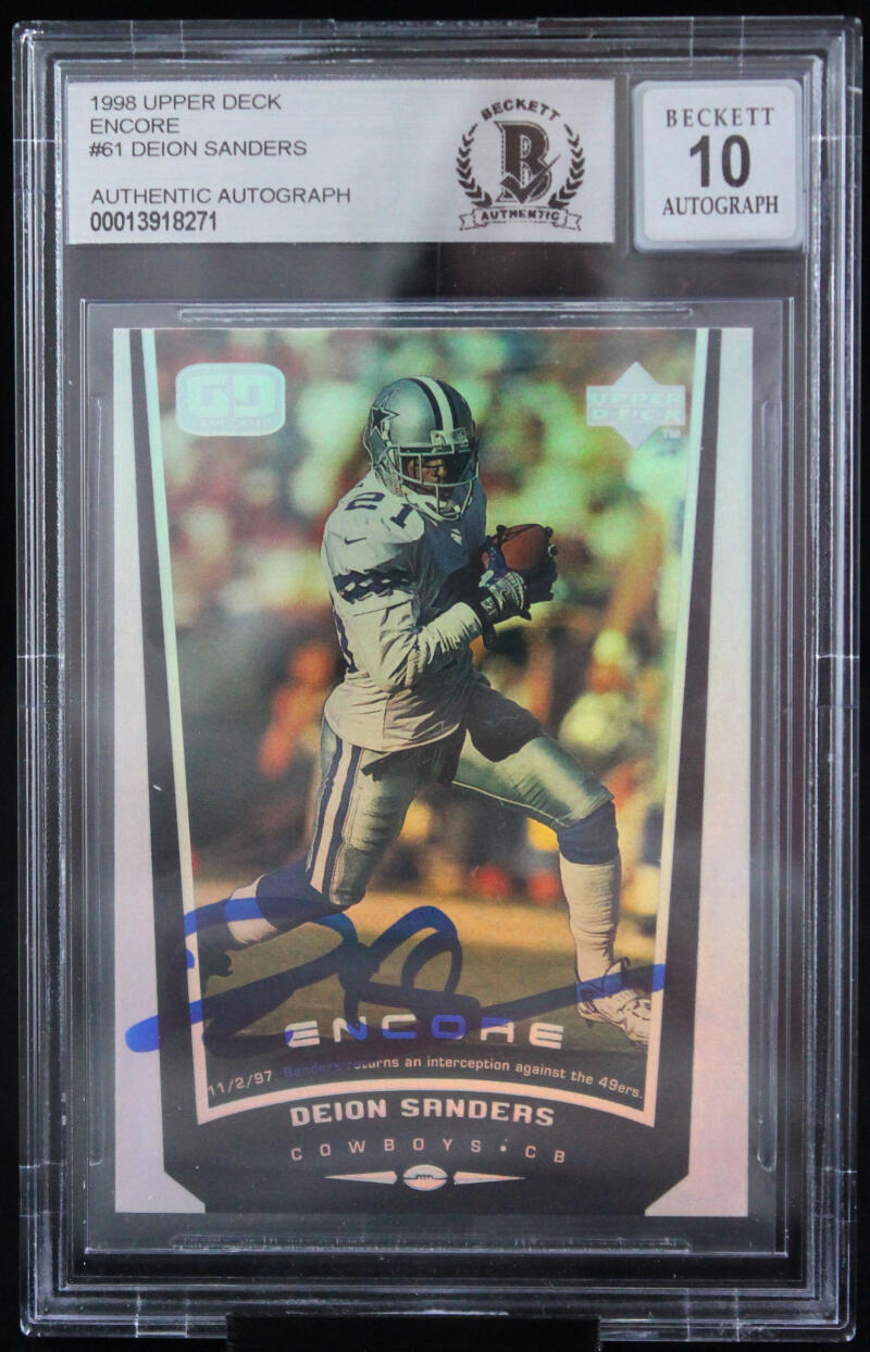1998 Upper Deck Encore #61 Deion Sanders Dallas Cowboys BGS Autograph 10