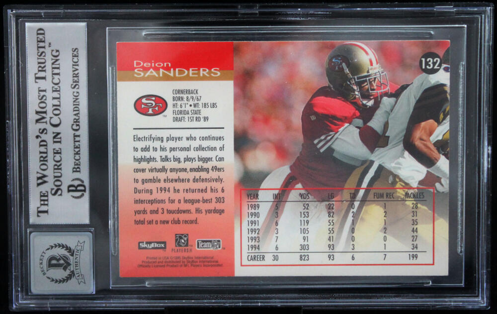 1995 Skybox Impact #132 Deion Sanders San Francisco 49ers BGS Autograph 10