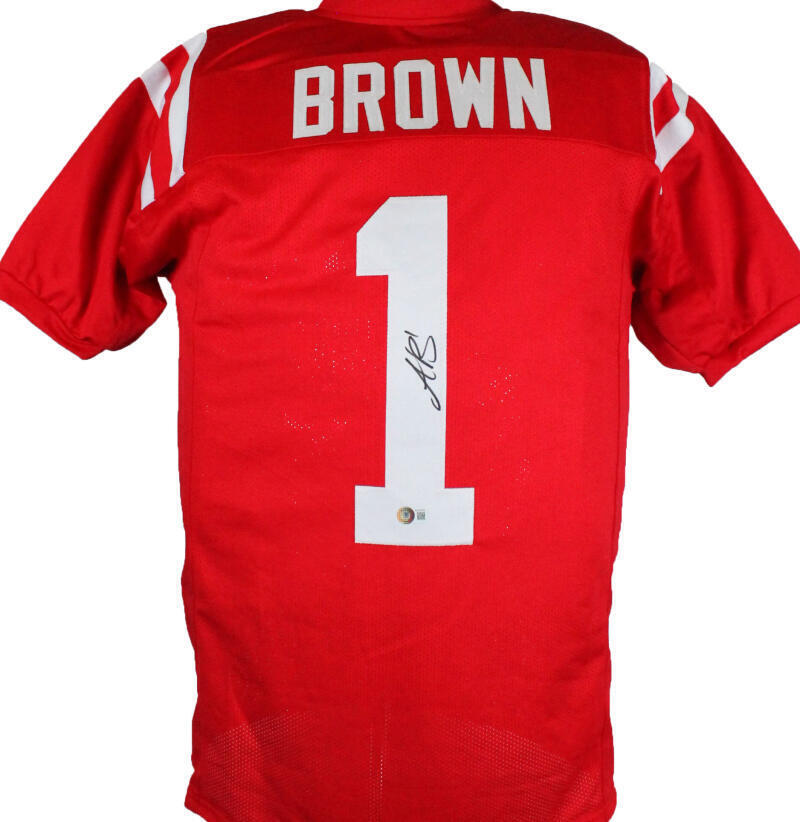 A.J. Brown Autographed Red College Style Jersey-Beckett W Hologram