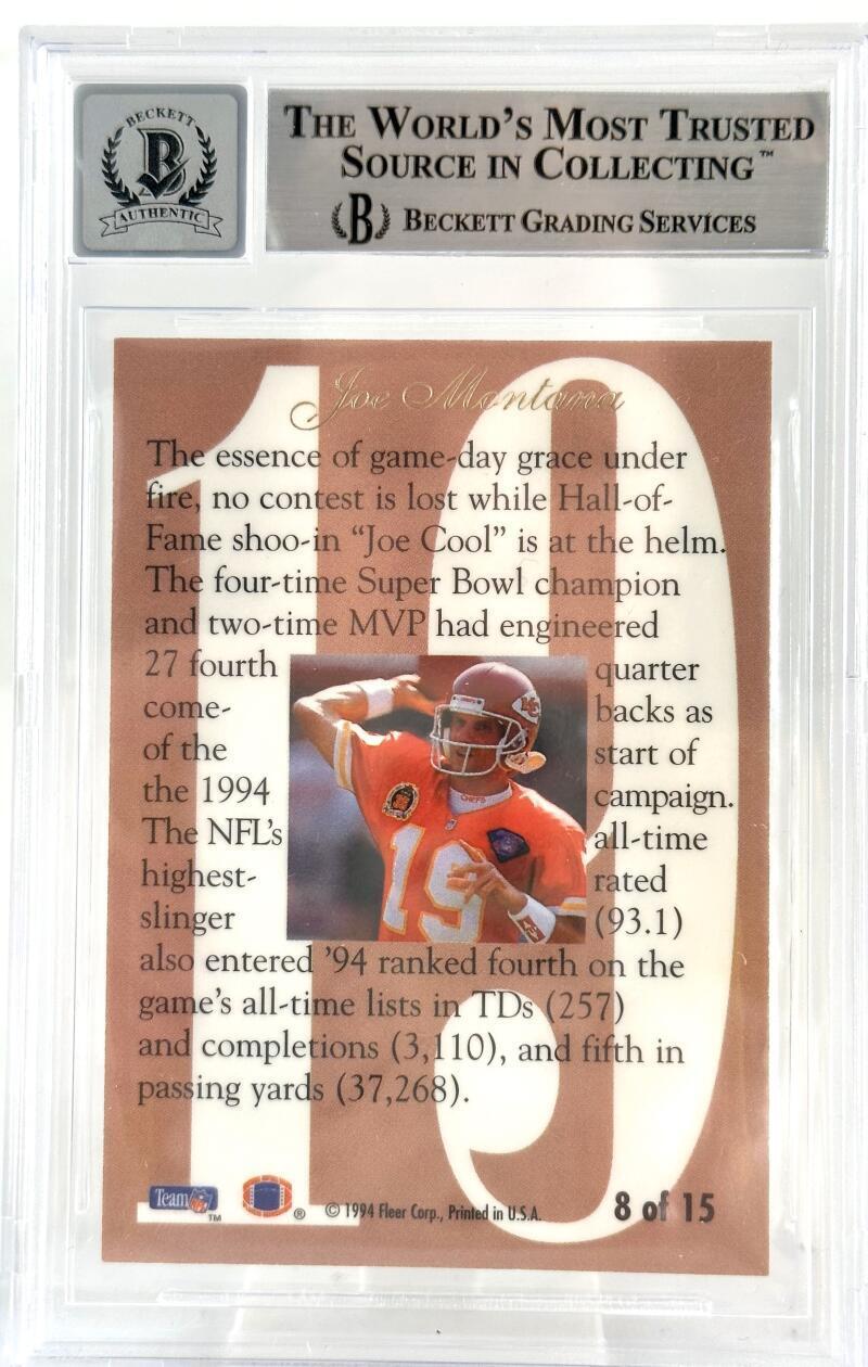1994 Ultra Flair Hot Numbers #8 Joe Montana Auto Kansas Chiefs BGS Autograph 10