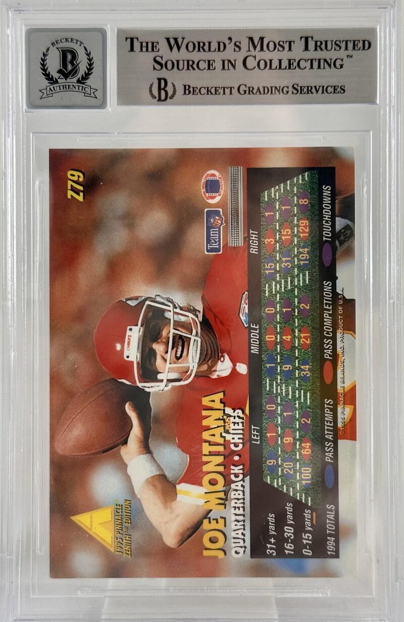 1995 Zenith #Z79 Joe Montana Auto Kansas City Chiefs BGS Autograph 10