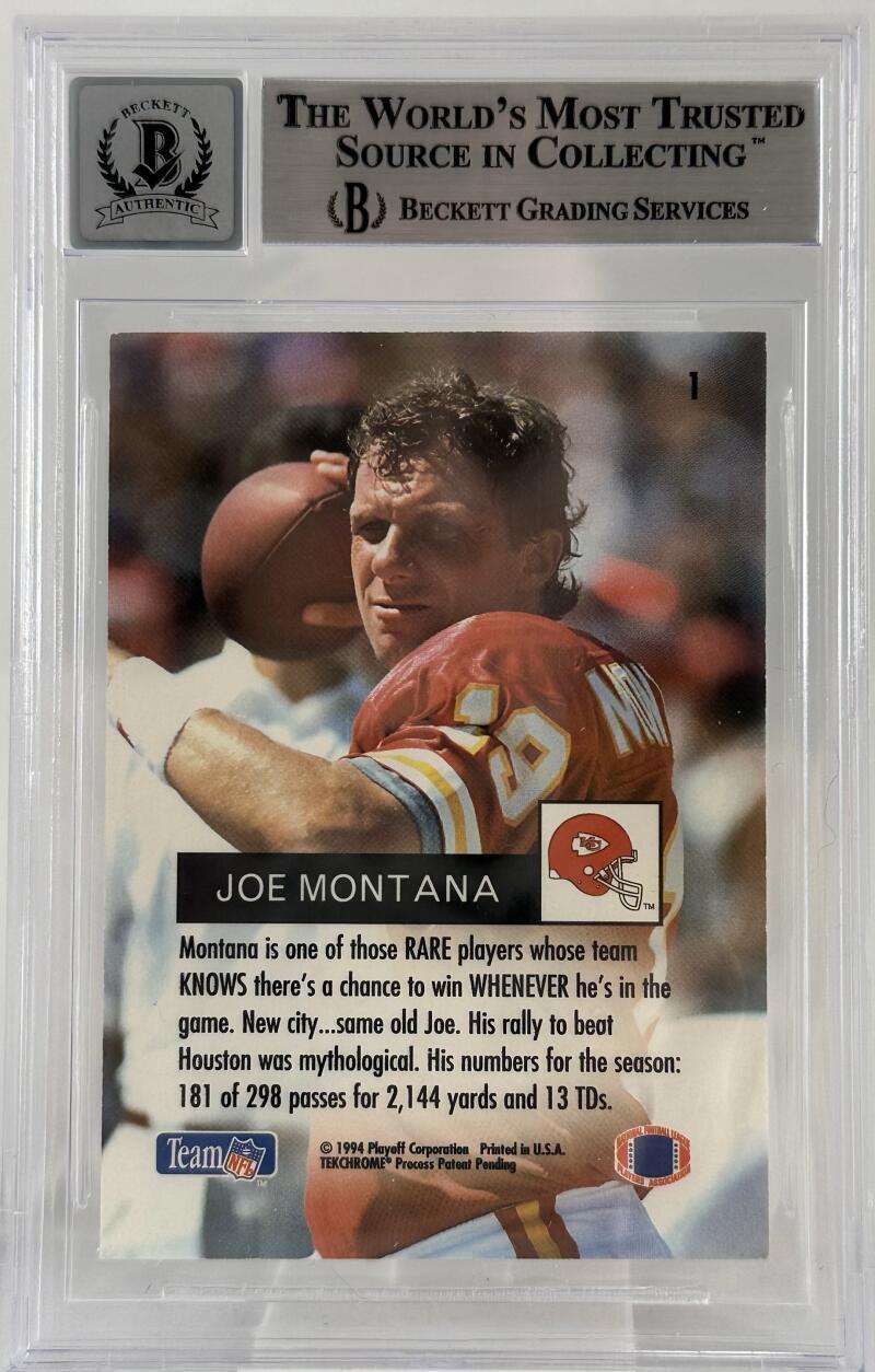 1994 Playoff #1 Joe Montana Auto Kansas City Chiefs BGS Autograph 10