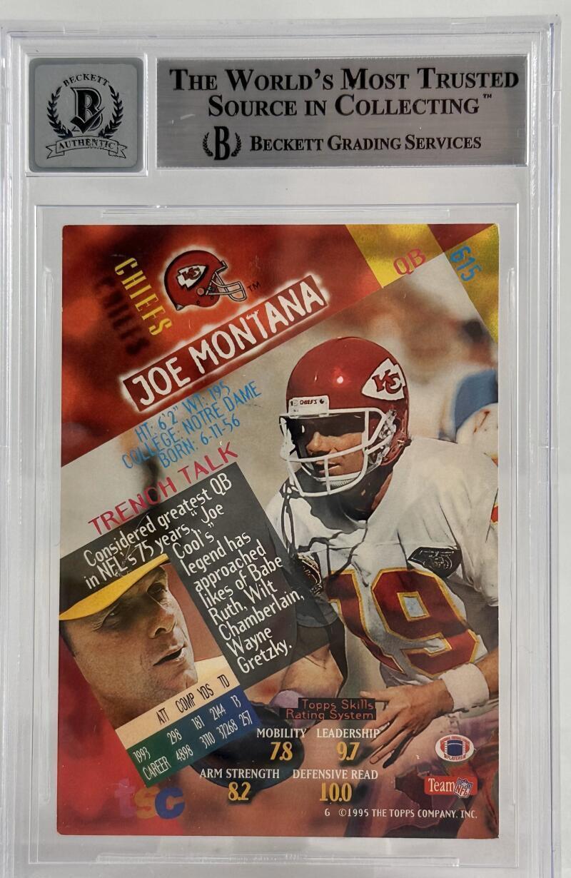 1994 Stadium Club #615 Joe Montana Auto Kansas City Chiefs BGS Autograph 10