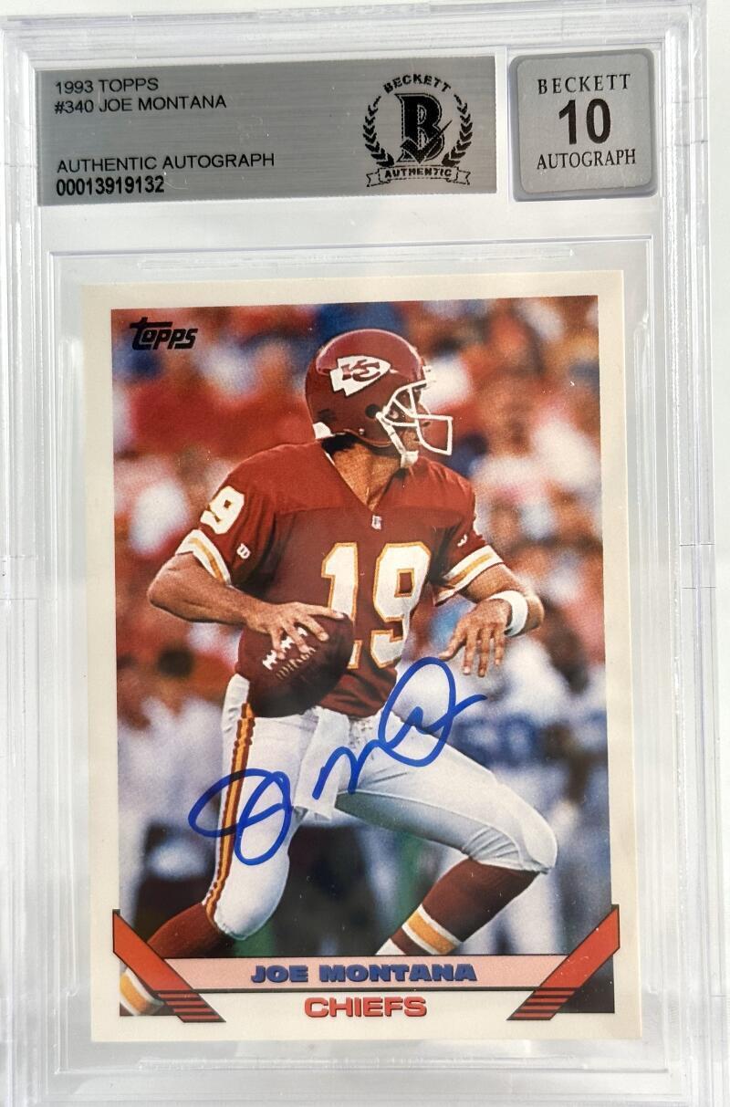 1993 Topps #340 Joe Montana Auto Kansas City Chiefs BGS Autograph 10