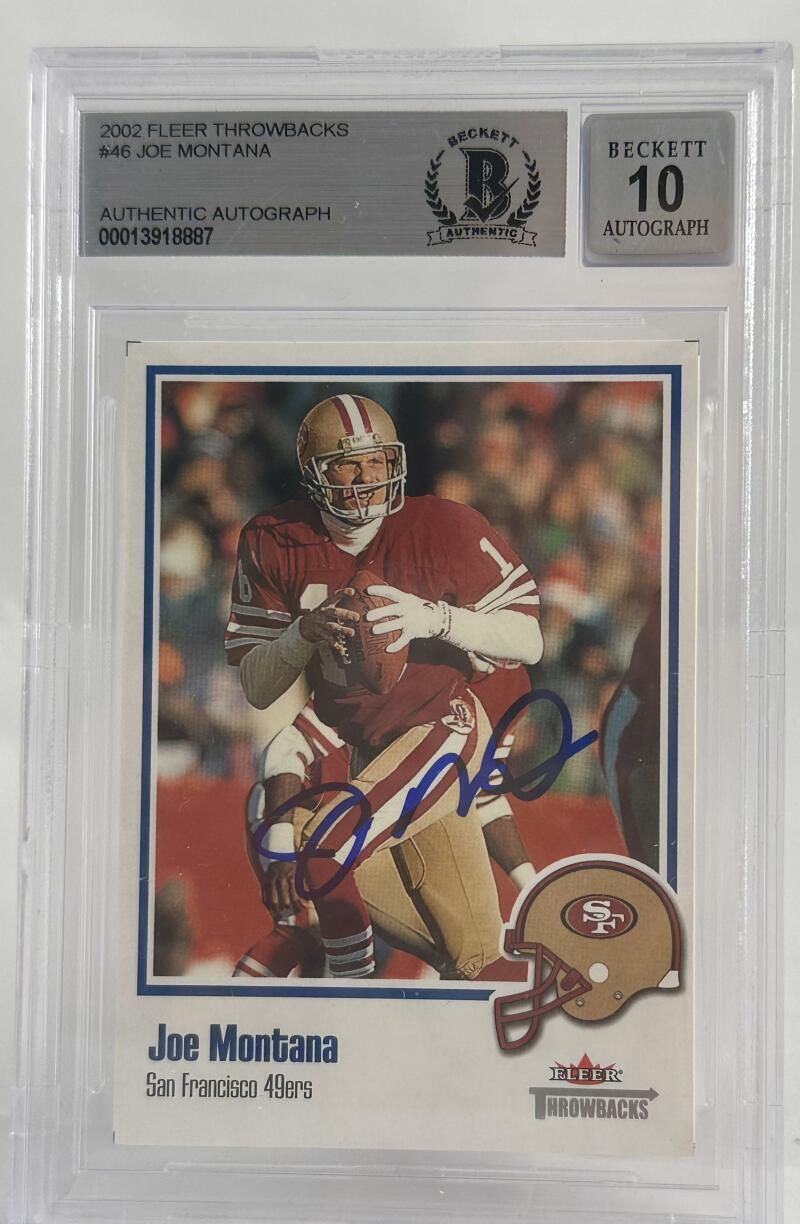 2002 Fleer Throwbacks #46 Joe Montana Auto SF 49ers BGS Autograph 10