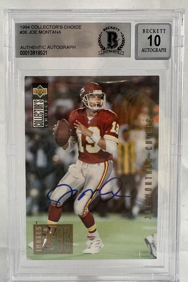 1994 Collector's Choice #36 Joe Montana Auto Kansas City Chiefs BGS Autograph 10