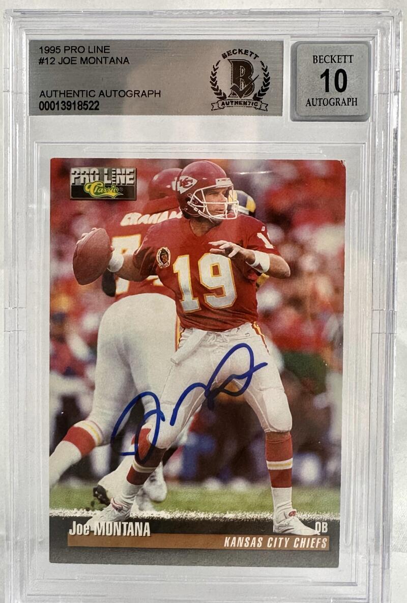 1995 Pro Line #12 Joe Montana Auto Kansas City Chiefs BGS Autograph 10