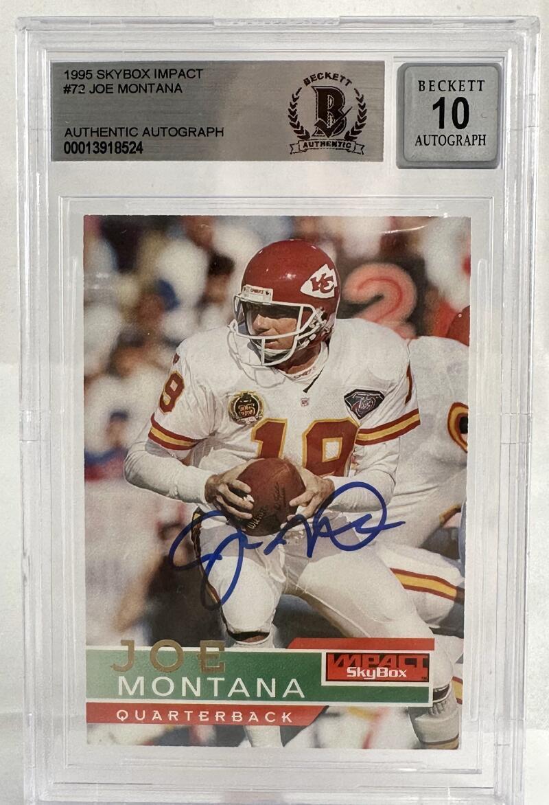 1995 Skybox Impact #72 Joe Montana Auto Kansas City Chiefs BGS Autograph 10