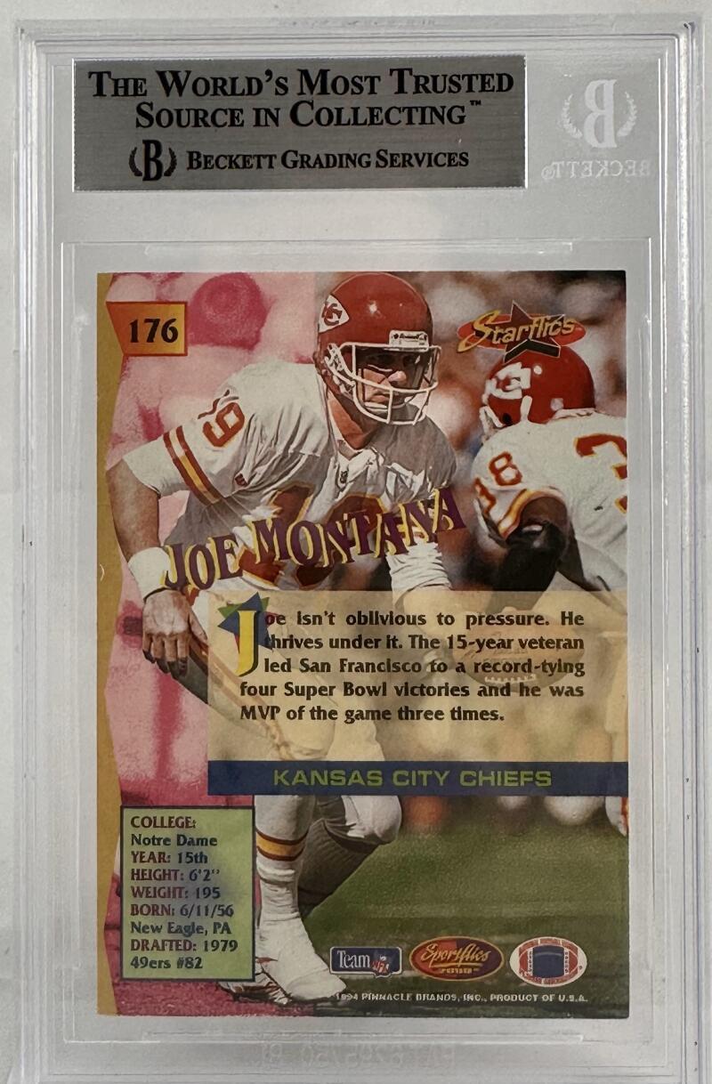 1994 Sportflics #176 Joe Montana Auto Kansas City Chiefs BGS Autograph