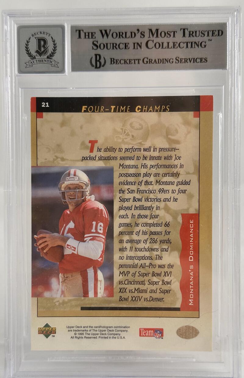 1995 Upper Deck Box Set #21 Joe Montana Auto SF 49ers BGS Autograph 10