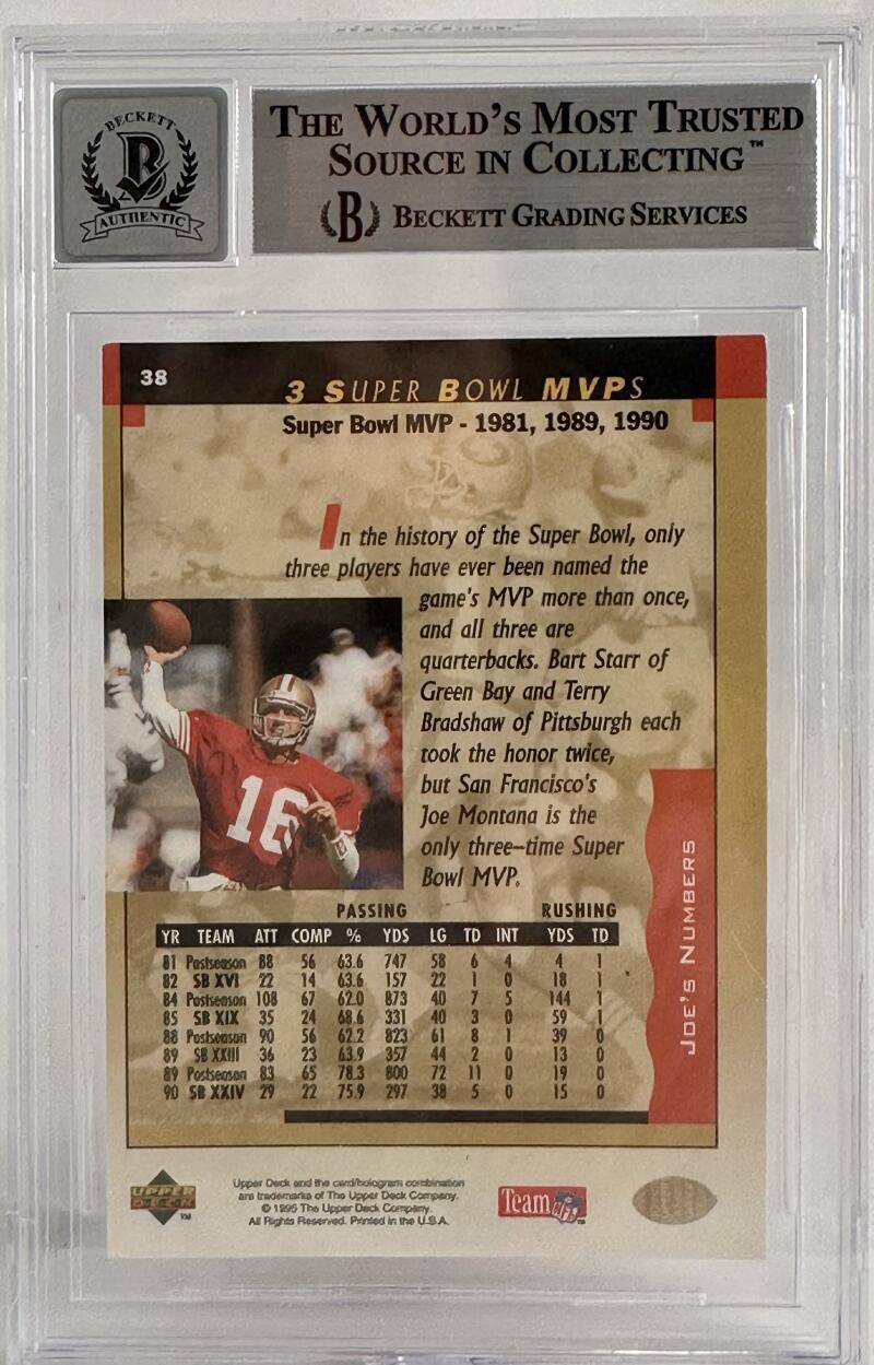1995 Upper Deck Box Set #38 Joe Montana Auto SF 49ers BGS Autograph 10