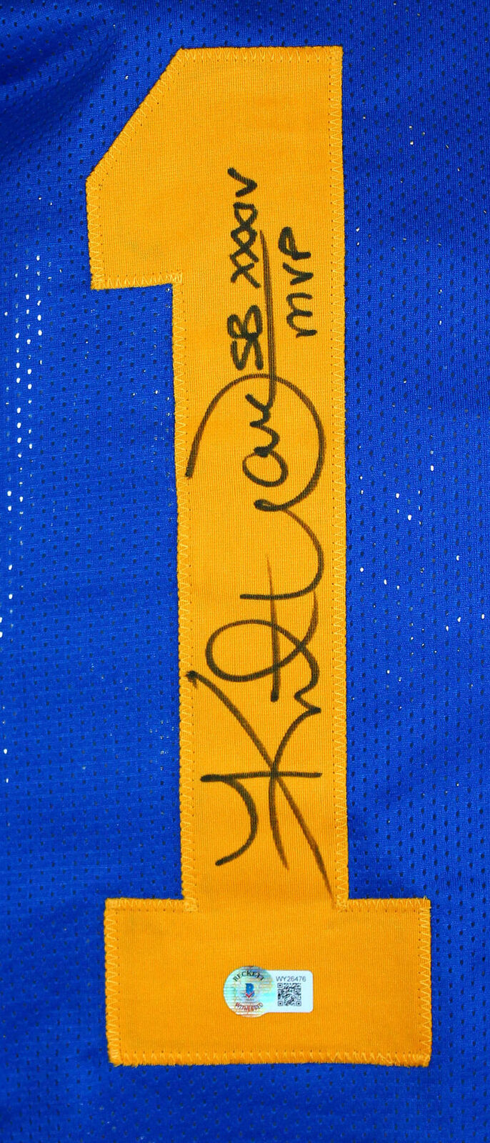 Kurt Warner Autographed Blue/Yellow Pro Style Jersey w/SB MVP-Beckett W Hologram