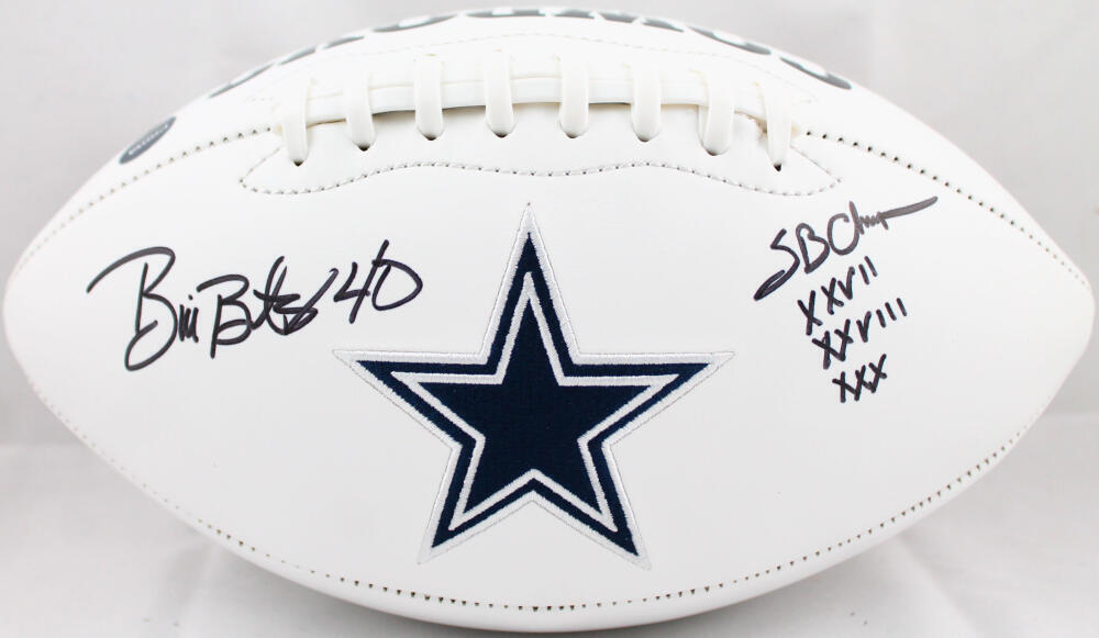 Bill Bates Autographed Dallas Cowboys Logo Football W/SB Champs-Prova *Black