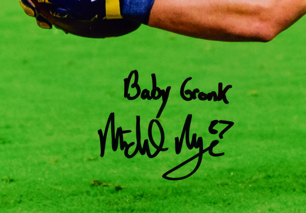 Michael Mayer Signed Notre Dame 16x20 Stretch Photo w/Baby Gronk- Beckett W Holo